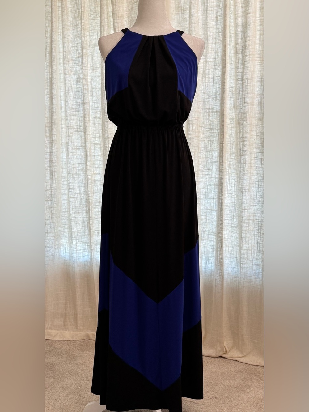 Vince Camuto Color Block Black and Royal Blue Halter Maxi Dress - Size 4